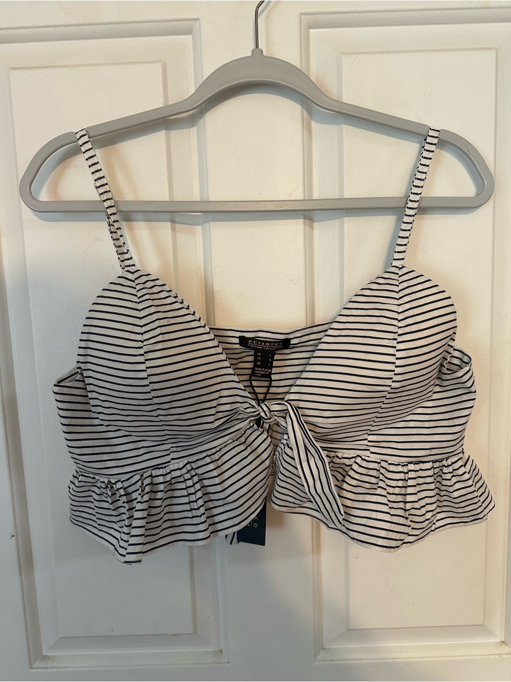 Women’s Revamped premium collection striped cropped tie front babydoll tank top
